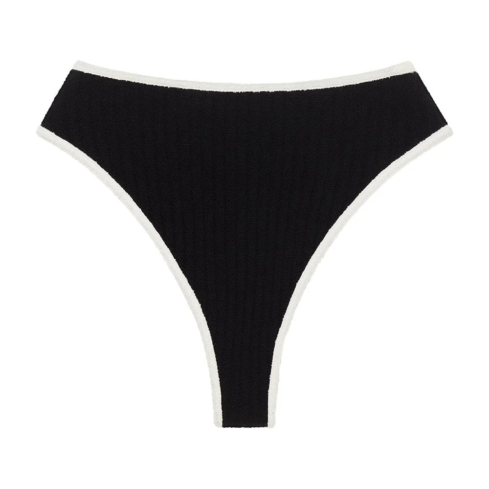 NWT Olivia Culpo x Montce Black Cream Binded Terry Rib Petal Top + Paula Bottom - Picture 4 of 8